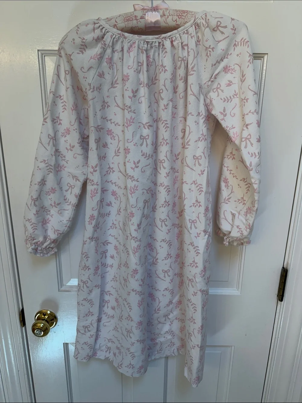 Girls' Cream Nightgown with Pink Floral & Bow Print - Kids Sleepwear